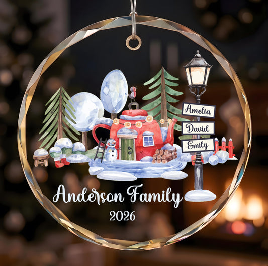 Personalized Family Christmas Ornament, Custom Names Holiday Keepsake, Camping Family Gift