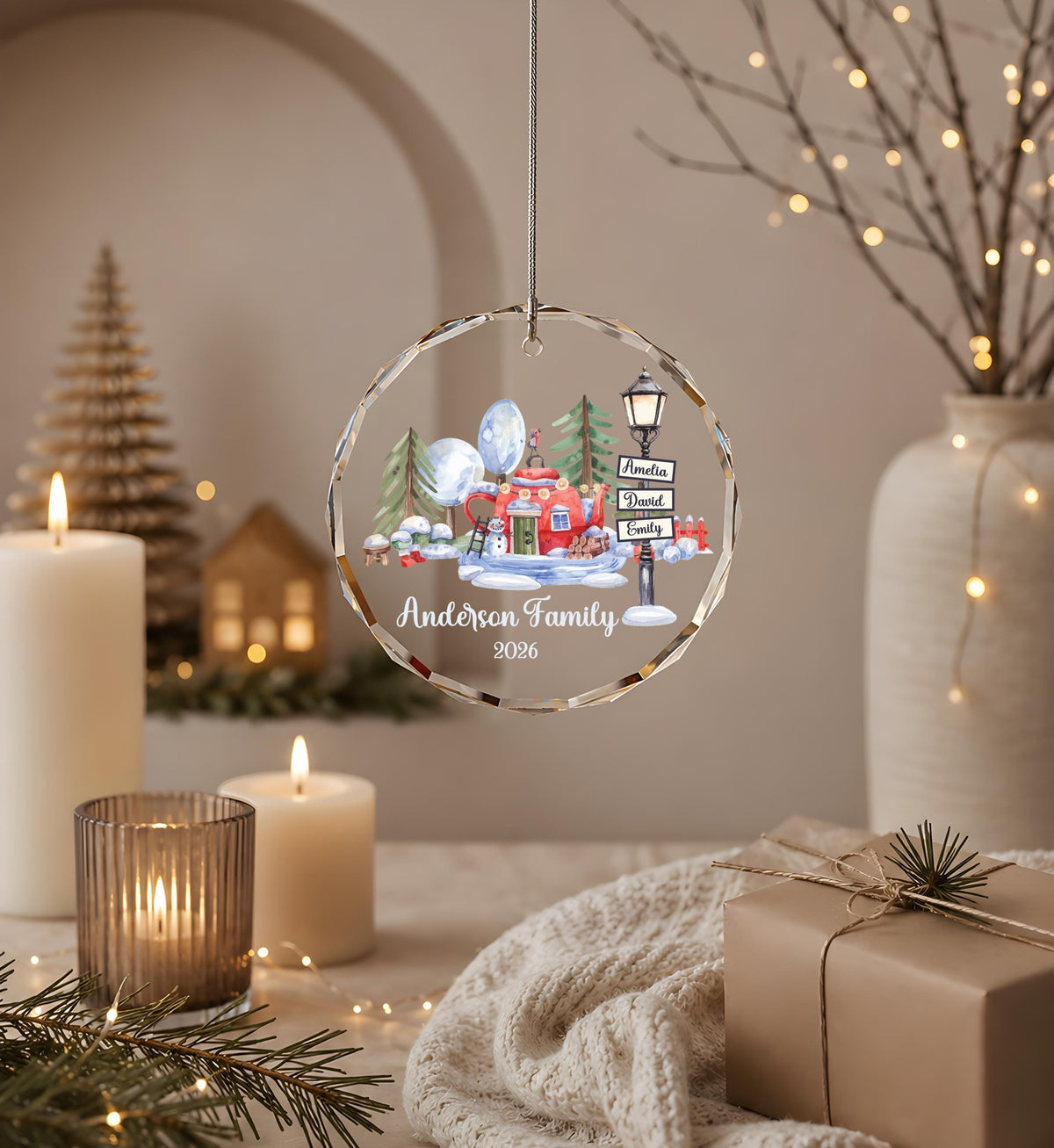Personalized Family Christmas Ornament, Custom Names Holiday Keepsake, Camping Family Gift