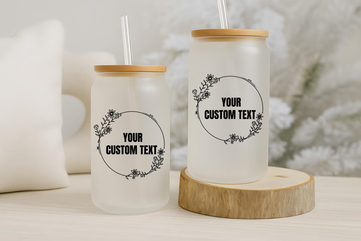 Personalized Floral Wreath Glass Can Cup