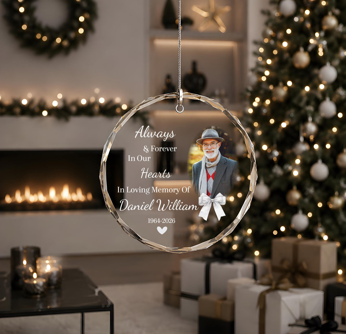 Custom Memorial Picture Round Glass Keepsake, Personalized Photo In Loving Memory Ornament