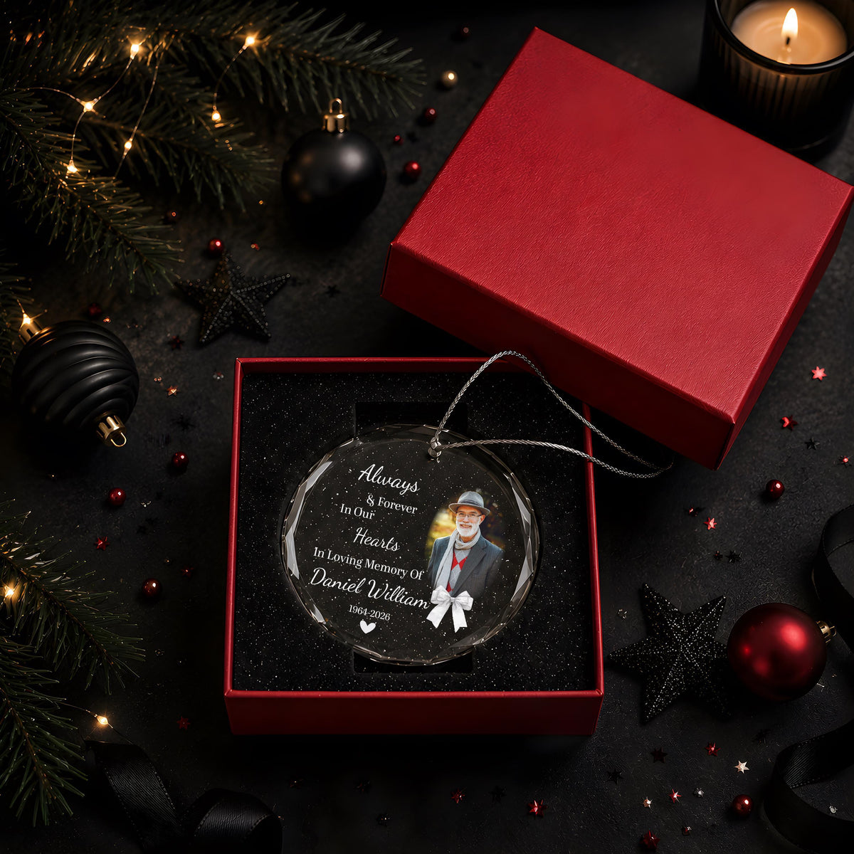 Custom Memorial Picture Round Glass Keepsake, Personalized Photo In Loving Memory Ornament