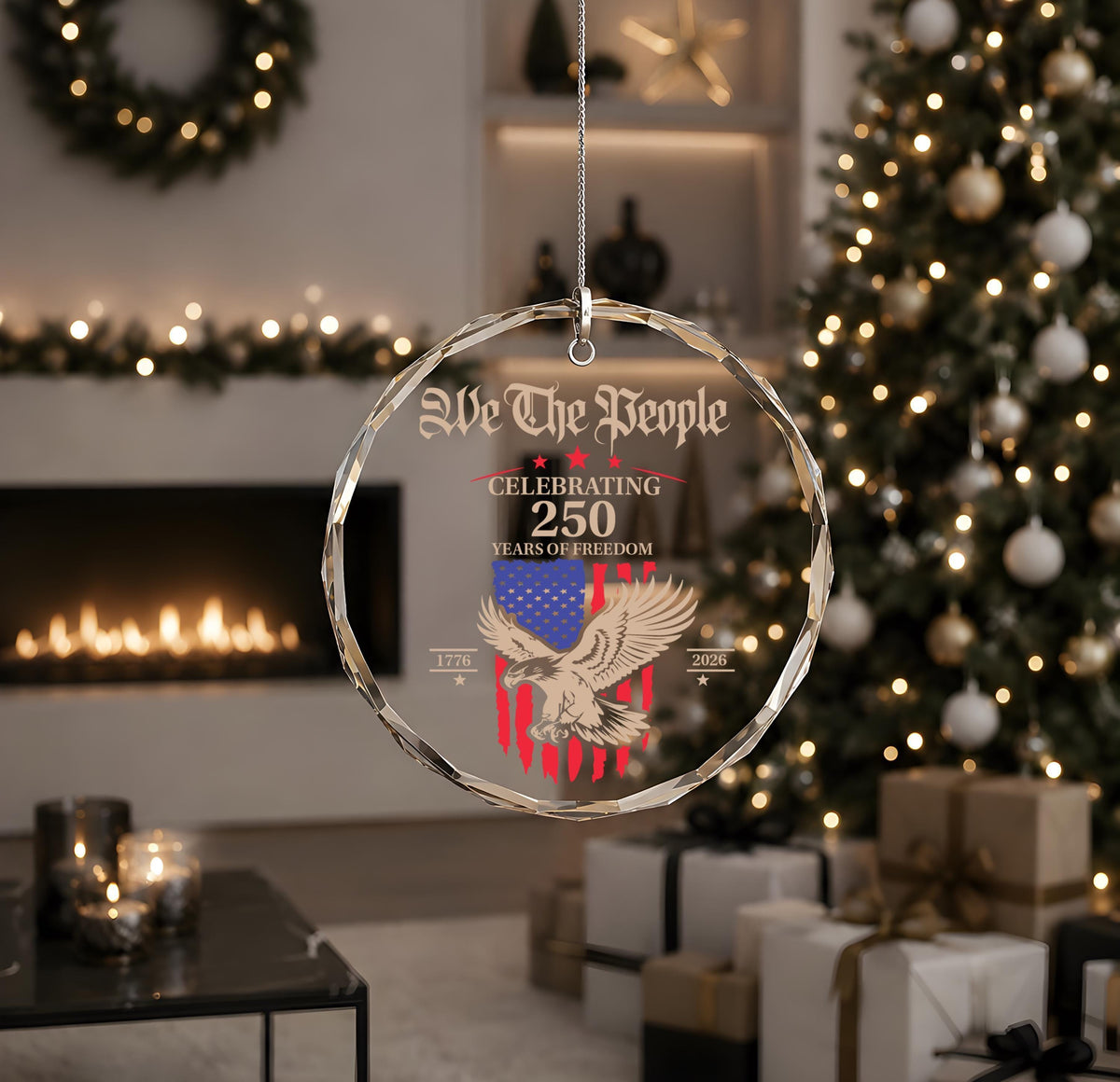 America 250th Anniversary Christmas Ornament, We The People Round Glass Keepsake