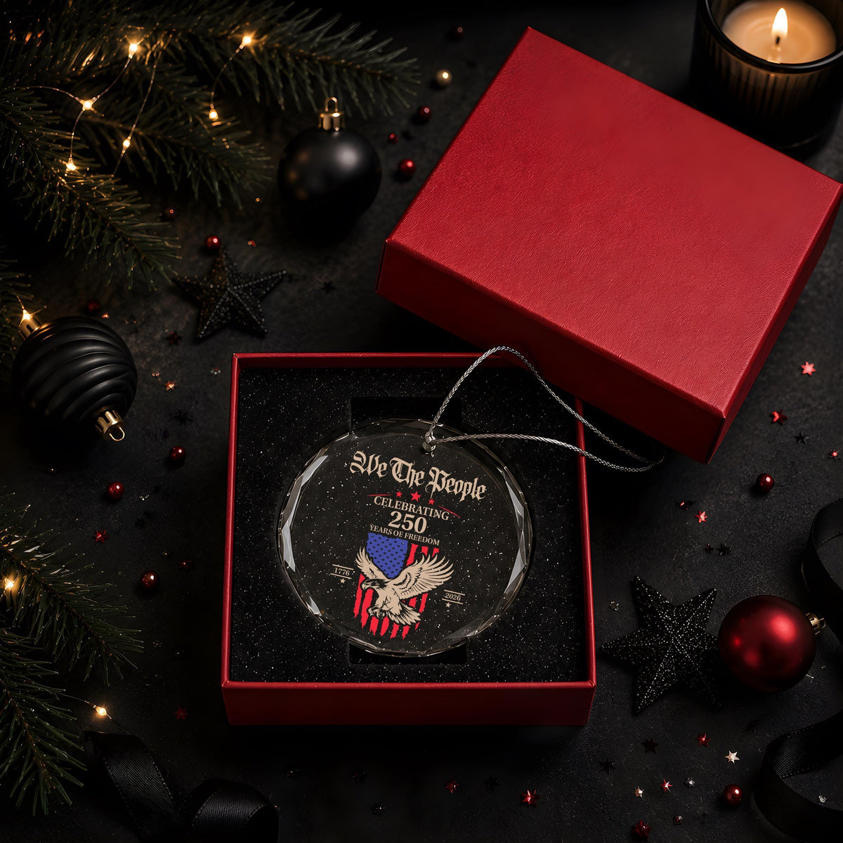 America 250th Anniversary Christmas Ornament, We The People Round Glass Keepsake