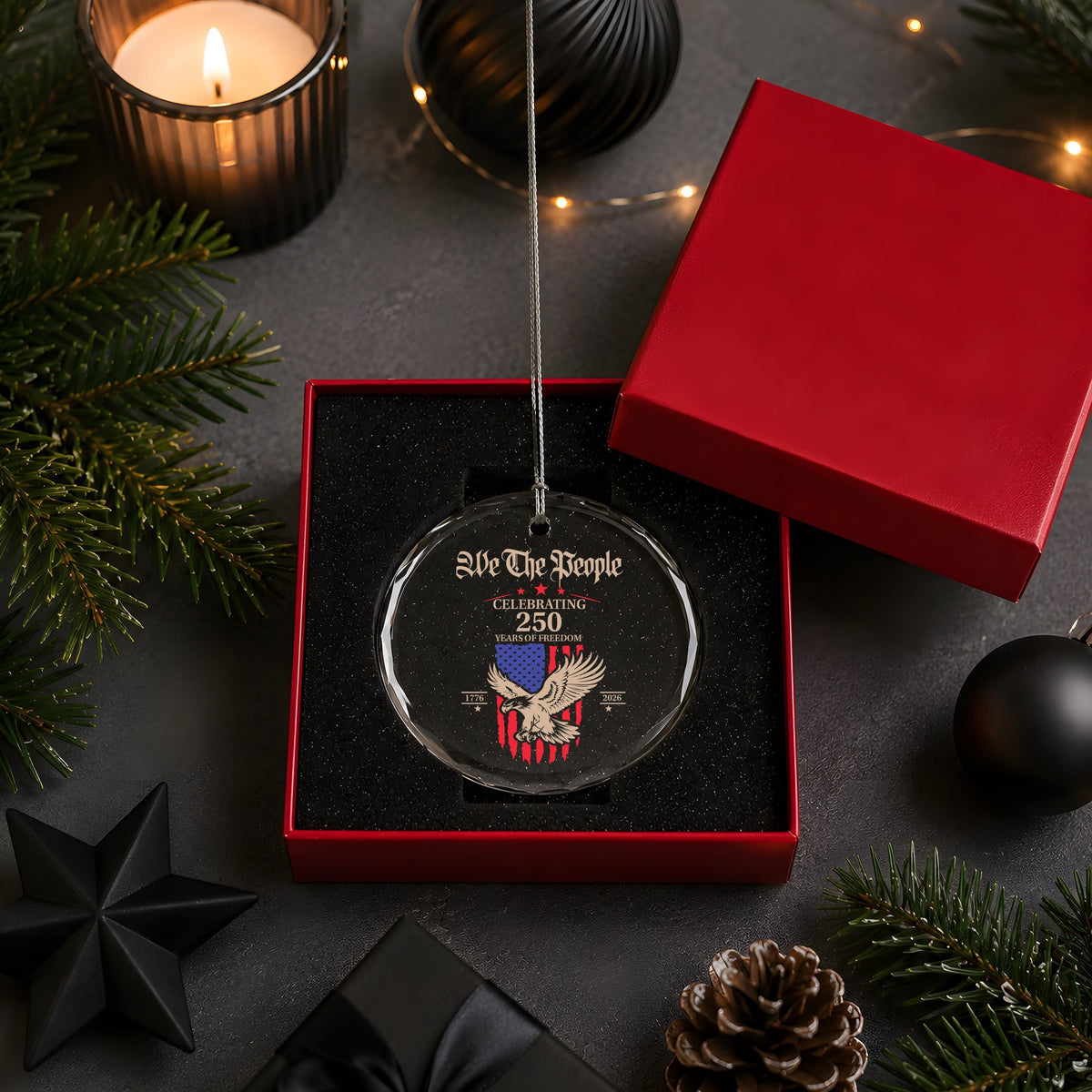 America 250th Anniversary Christmas Ornament, We The People Round Glass Keepsake