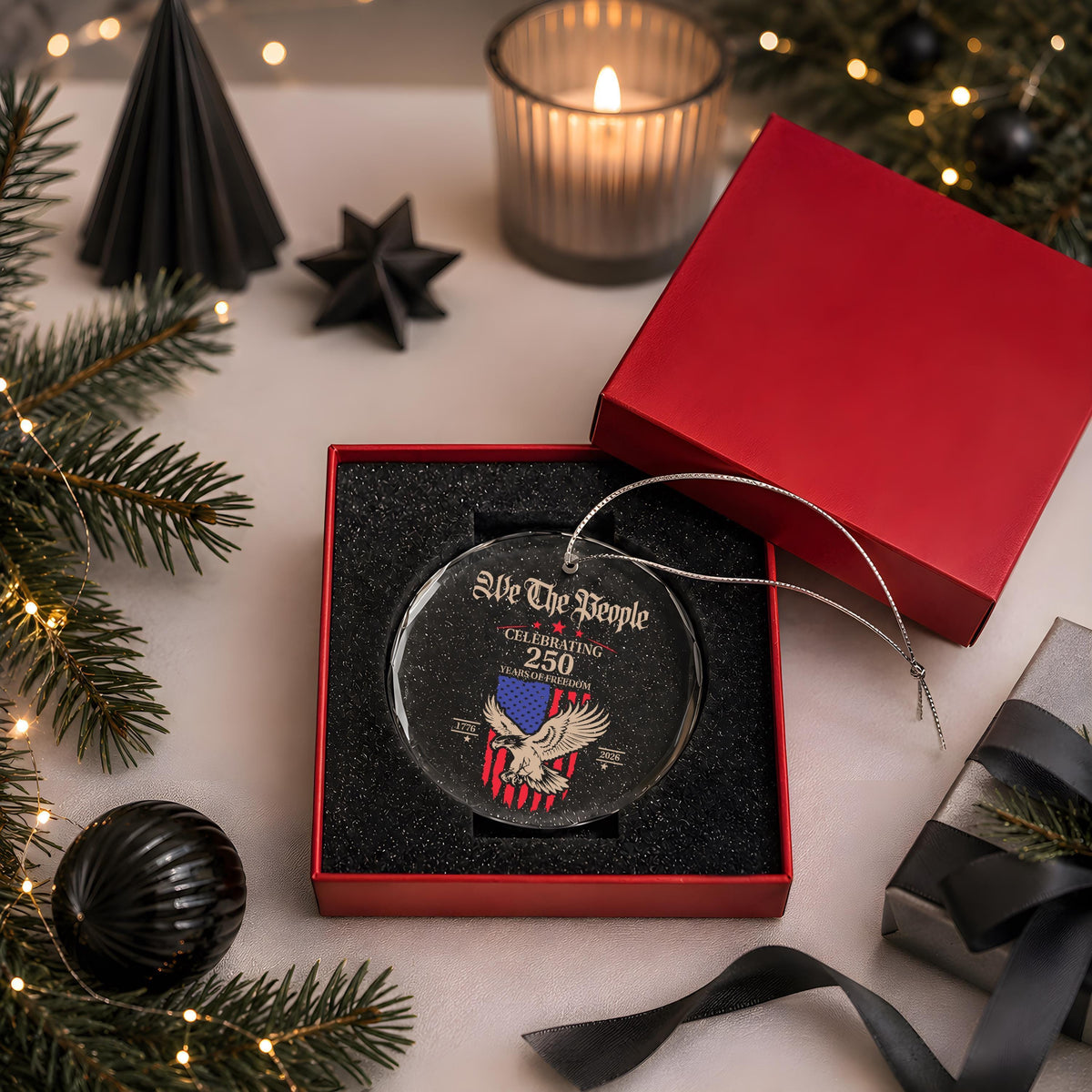 America 250th Anniversary Christmas Ornament, We The People Round Glass Keepsake