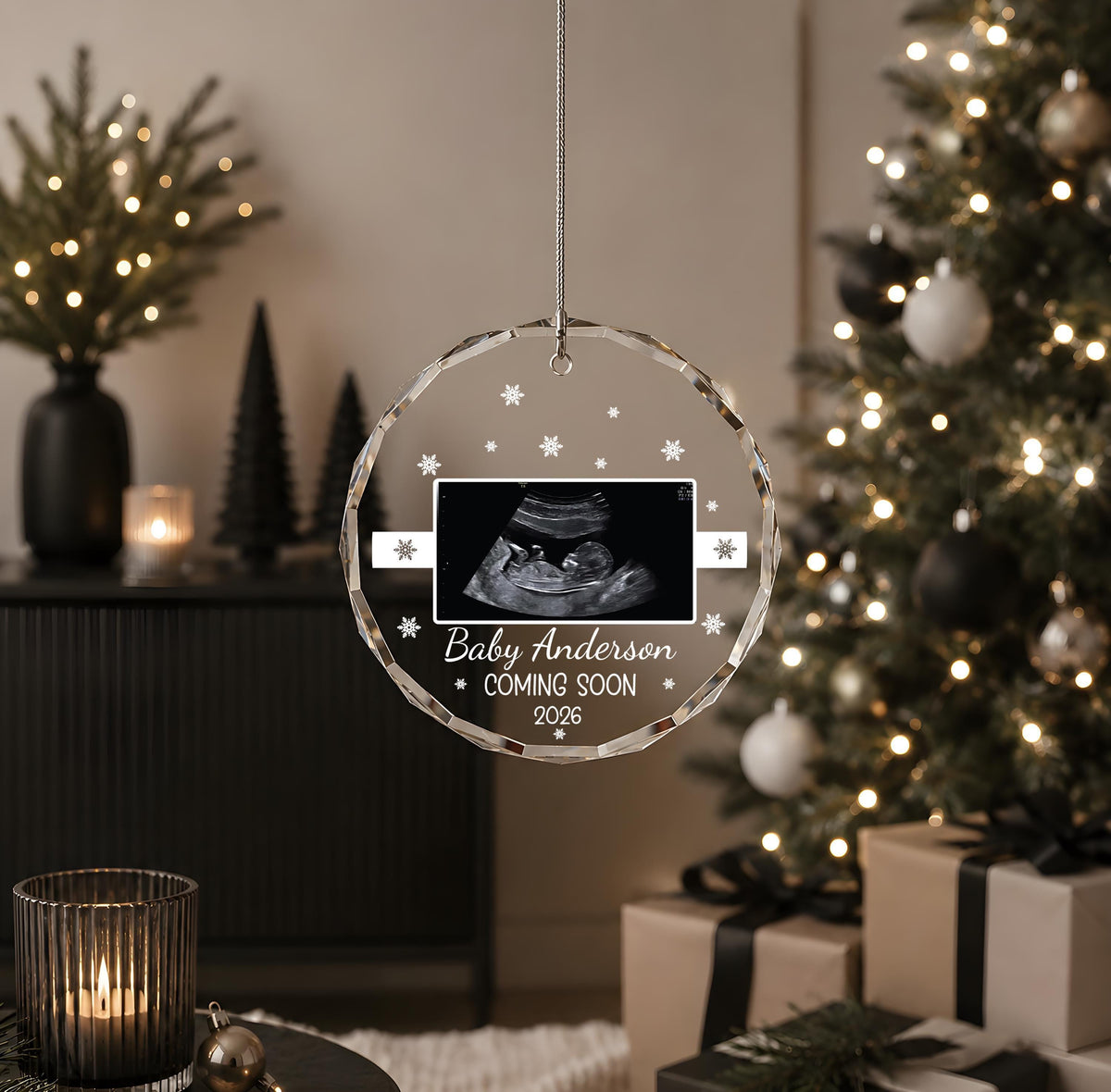 Custom Baby Ultrasound Picture Christmas Ornament, Baby Coming Soon Photo Keepsake