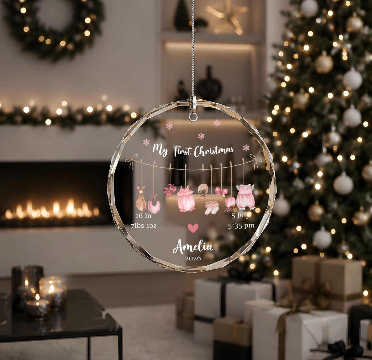 Personalized New Born Baby Birth Stats Ornament, Custom My First Christmas Glass Keepsake