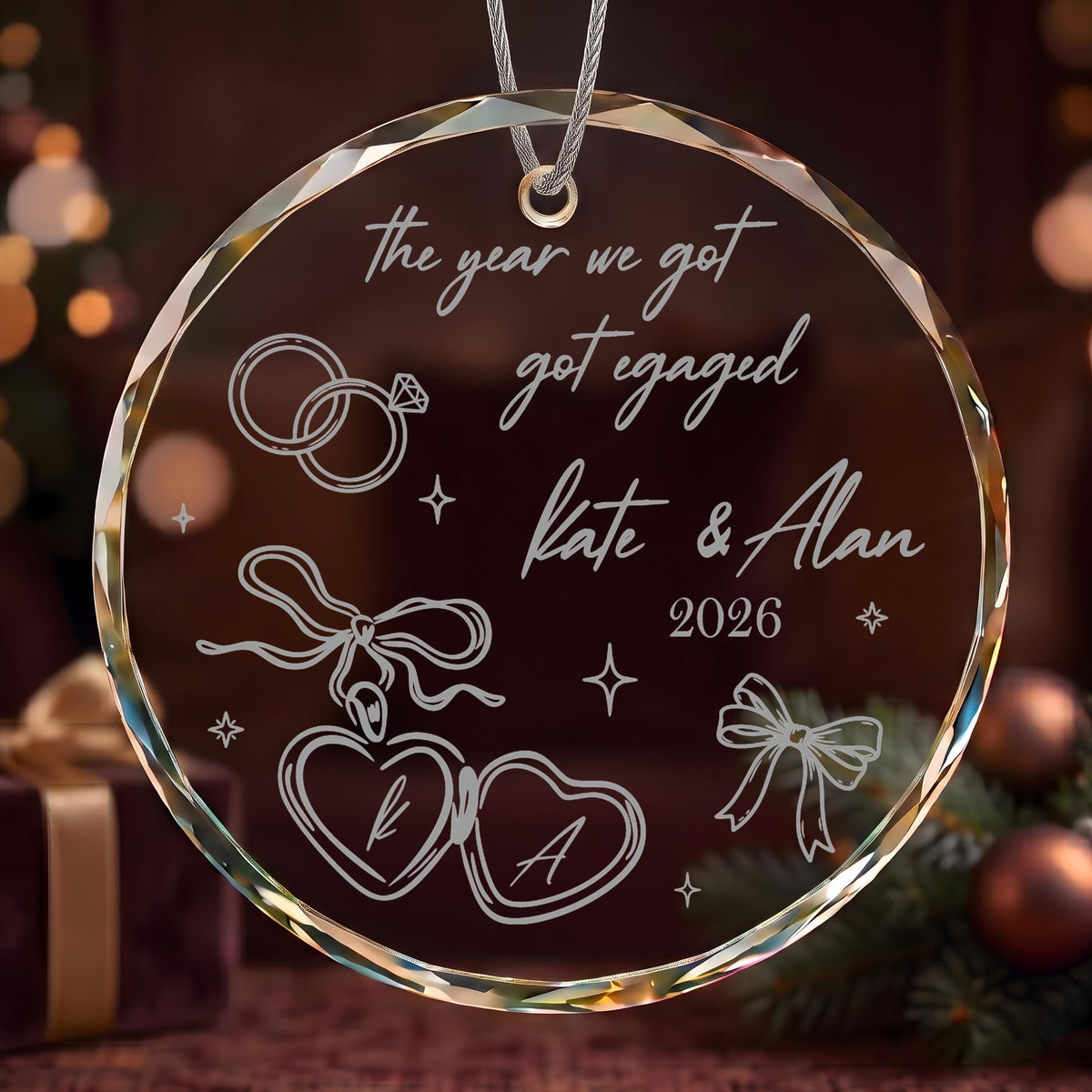 Personalized Aesthetic The Year We Got Engaged Ornament, Custom Engraved Engagement Keepsake