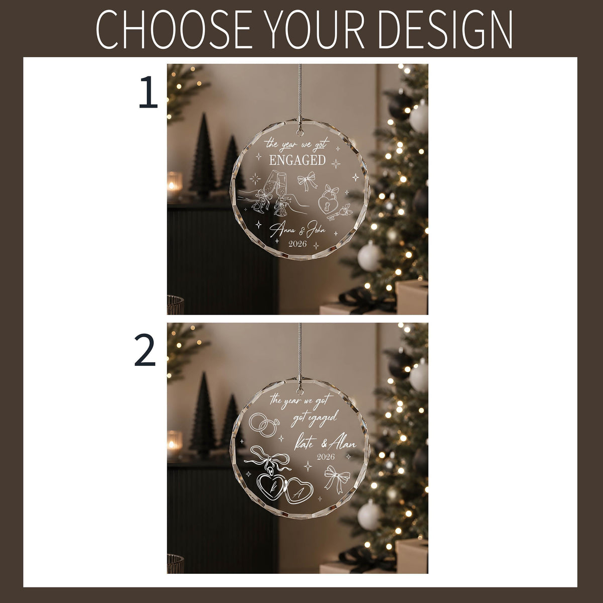 Personalized Aesthetic The Year We Got Engaged Ornament, Custom Engraved Engagement Keepsake