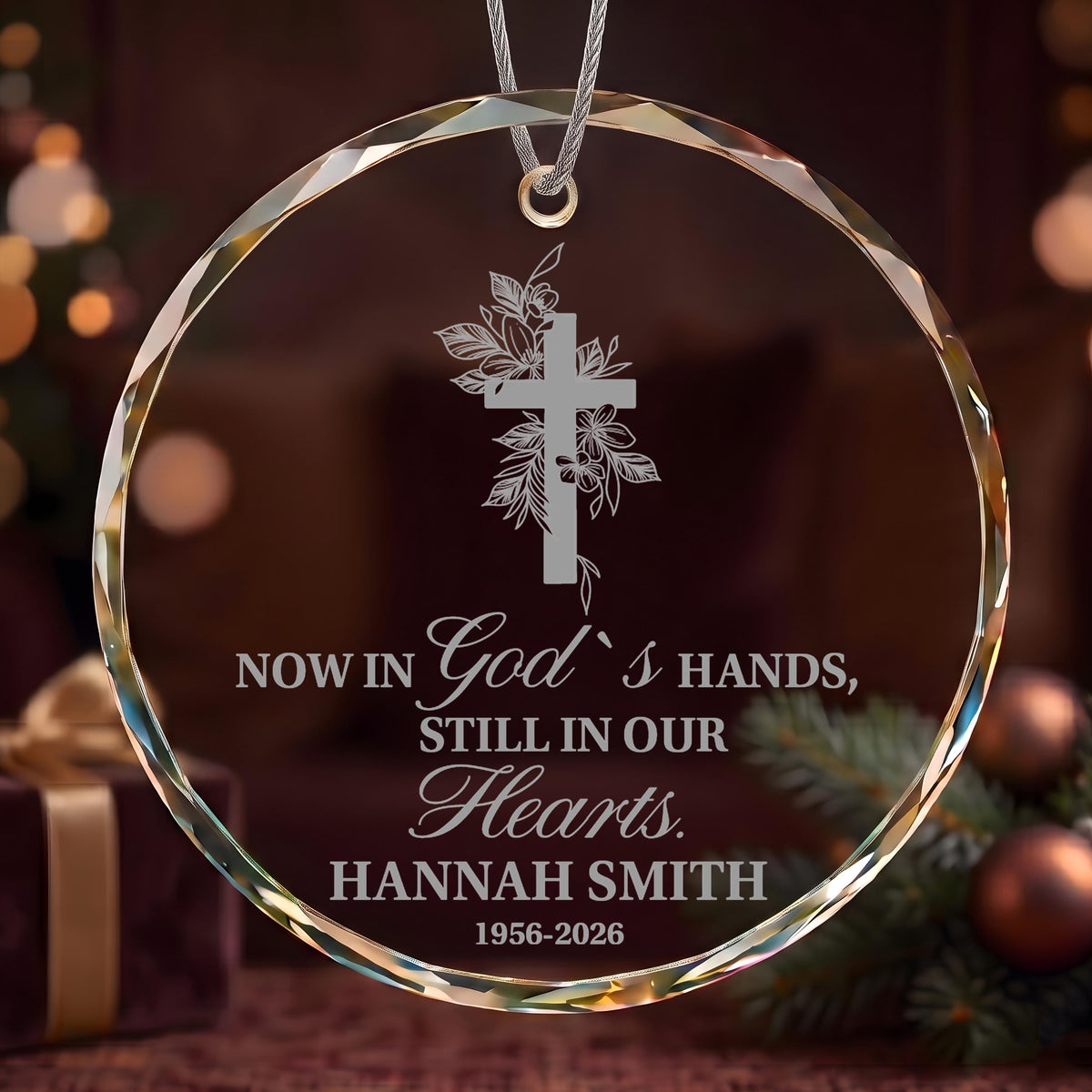 Personalized Christian Memorial Ornament, Still In Our Hearts Quote Remembrance Keepsake