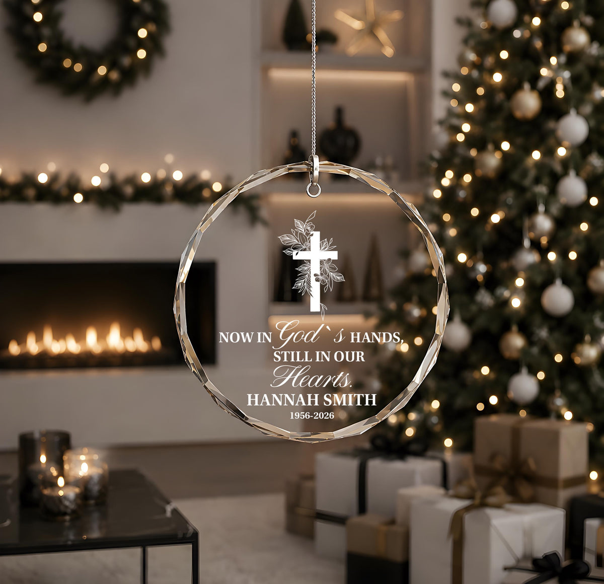 Personalized Christian Memorial Ornament, Still In Our Hearts Quote Remembrance Keepsake