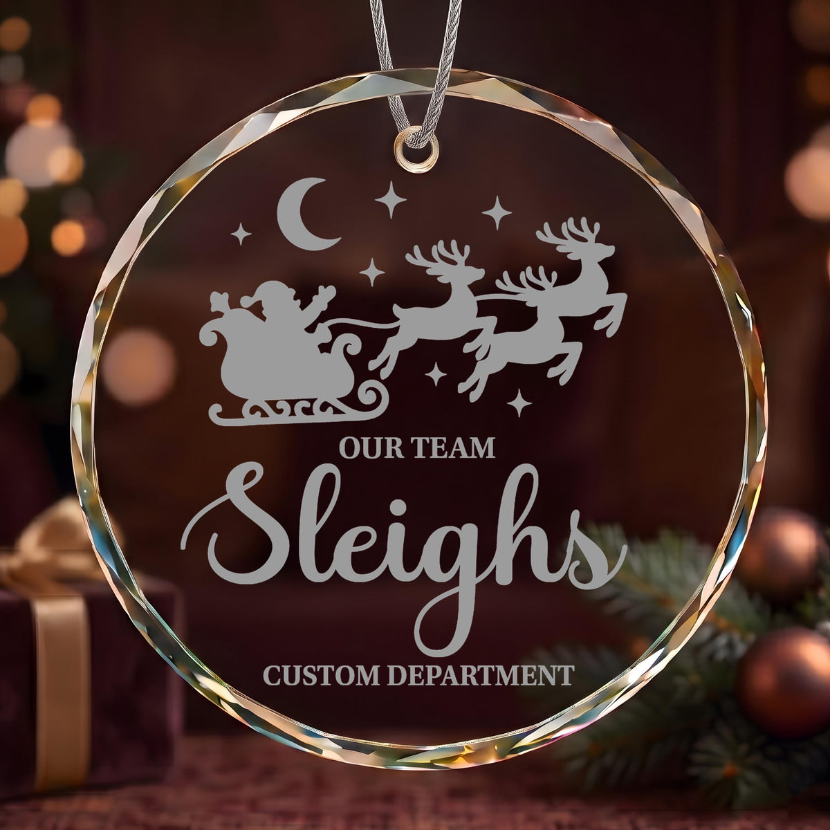 Custom Department Name Christmas Ornament, Personalized Our Team Sleights Glass Keepsake