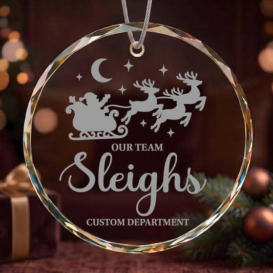 Custom Department Name Christmas Ornament, Personalized Our Team Sleights Glass Keepsake