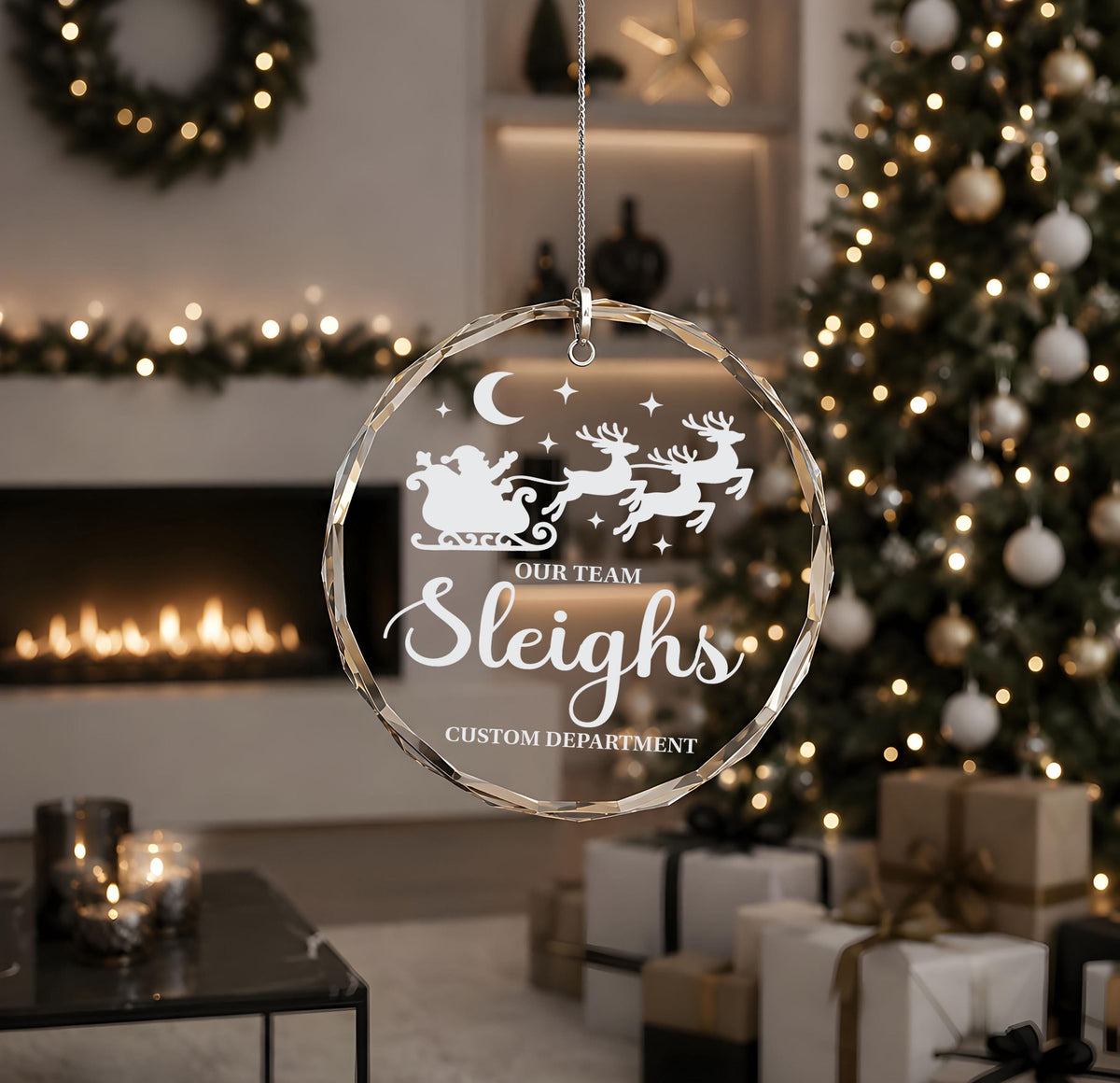 Custom Department Name Christmas Ornament, Personalized Our Team Sleights Glass Keepsake