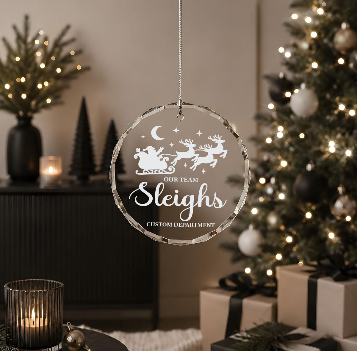 Custom Department Name Christmas Ornament, Personalized Our Team Sleights Glass Keepsake