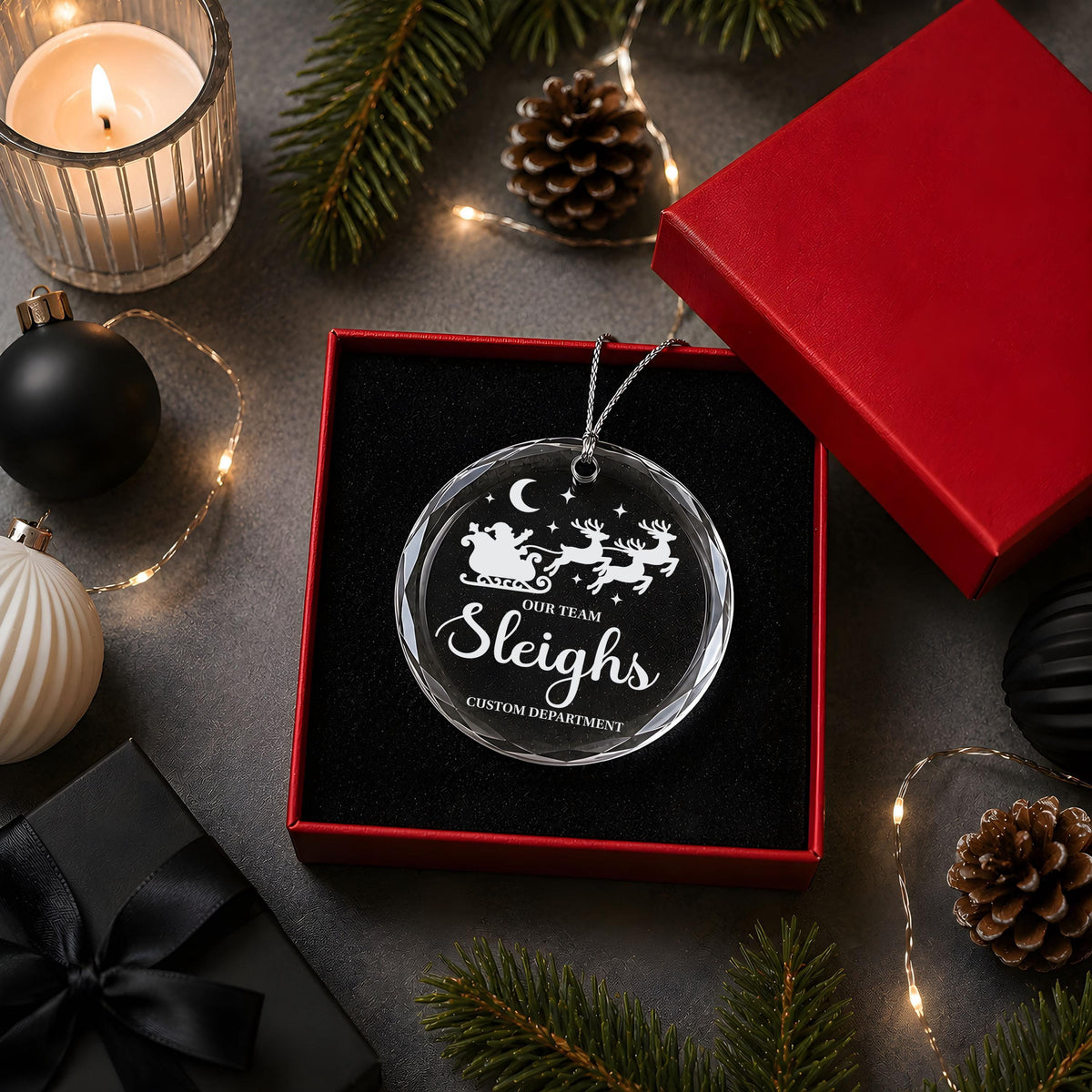 Custom Department Name Christmas Ornament, Personalized Our Team Sleights Glass Keepsake
