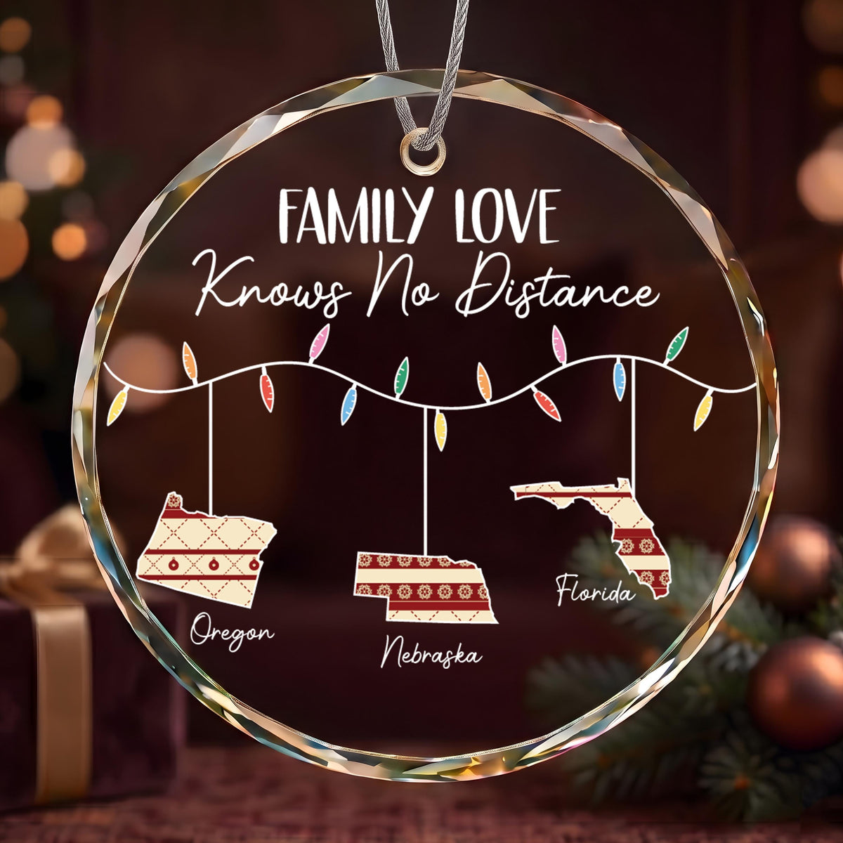 Personalized Family Love Knows No Distance Glass Ornament