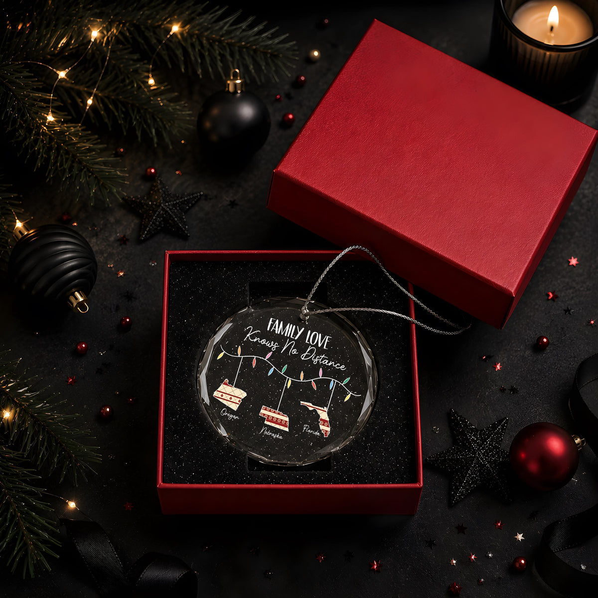 Personalized Family Love Knows No Distance Glass Ornament