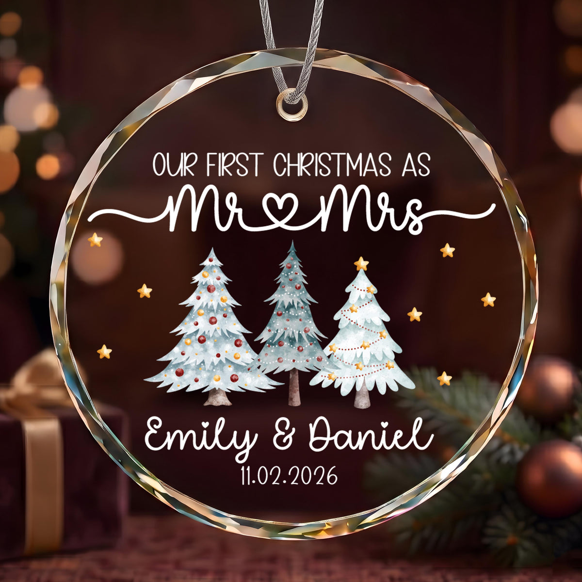 Personalized First Christmas Married Ornament, Custom Mr & Mrs Holiday Round Keepsake