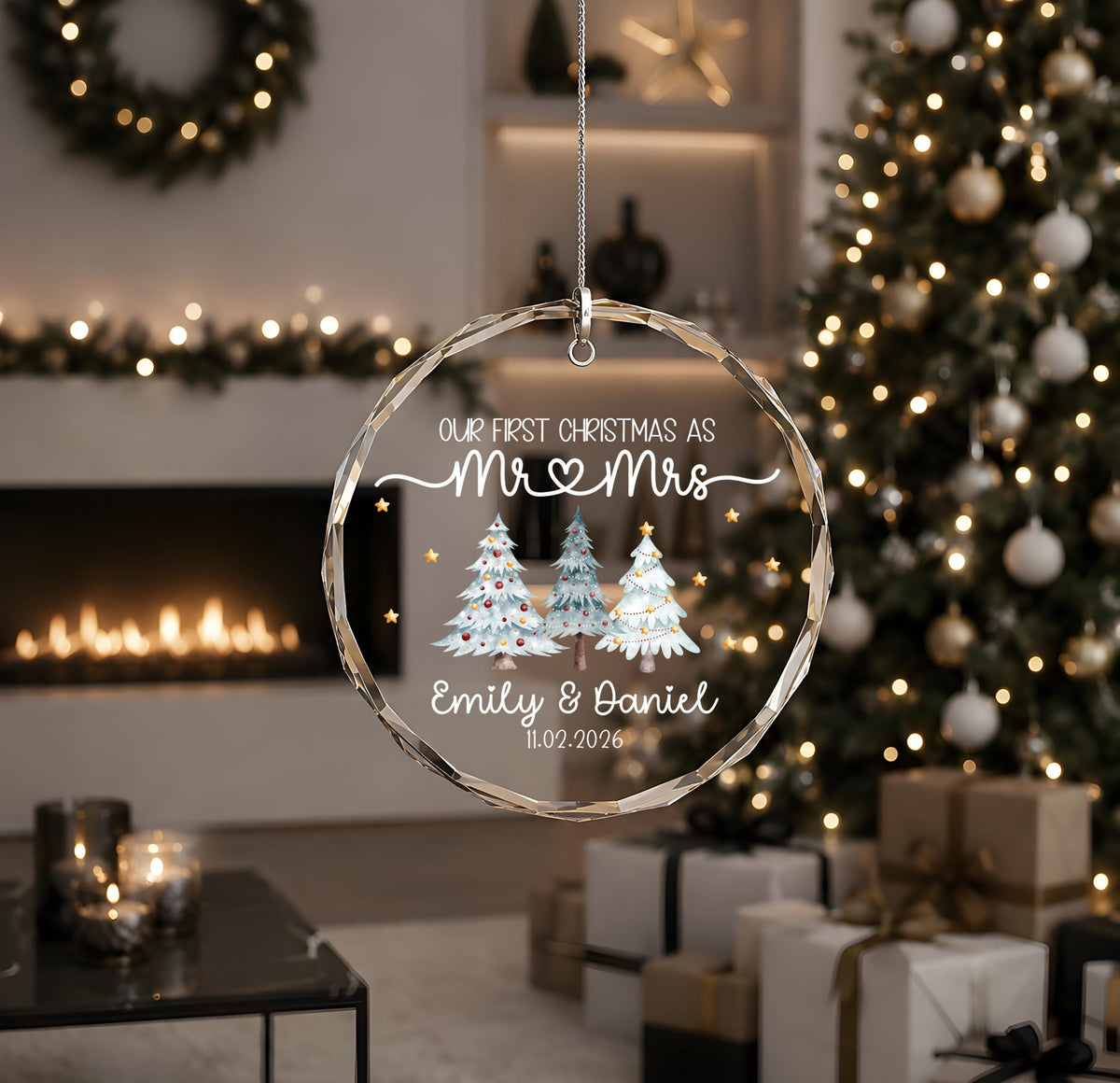Personalized First Christmas Married Ornament, Custom Mr & Mrs Holiday Round Keepsake