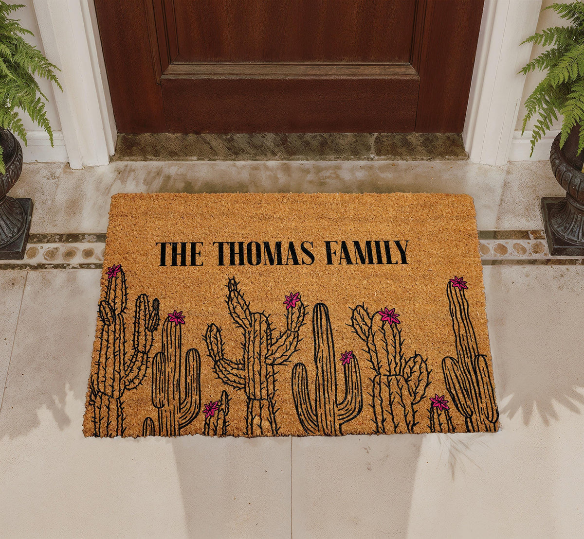 Custom Family Name Doormat, Desert Cactus Welcome Mat, Southwestern Porch Decor