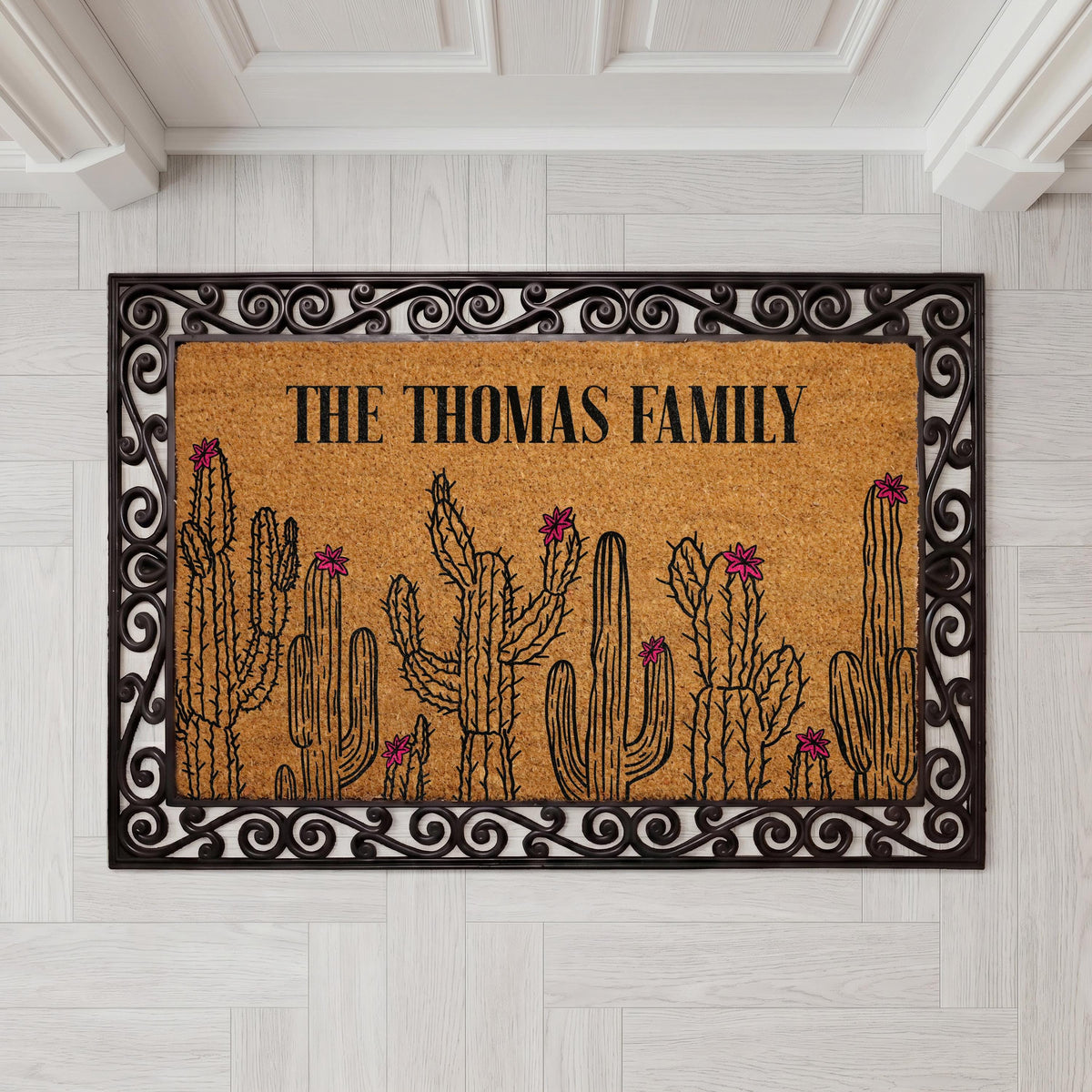 Custom Family Name Doormat, Desert Cactus Welcome Mat, Southwestern Porch Decor