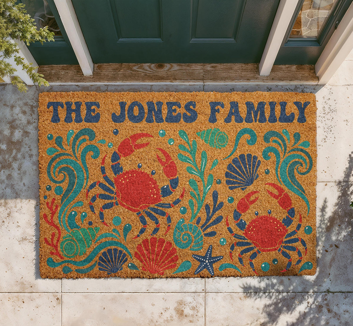 Personalized Coastal Crab Doormat, Nautical Beach House Welcome Mat