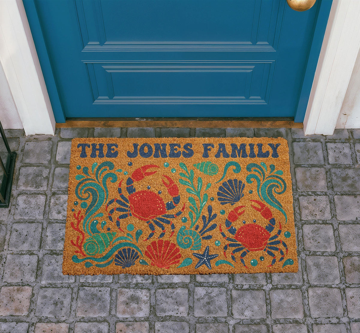 Personalized Coastal Crab Doormat, Nautical Beach House Welcome Mat