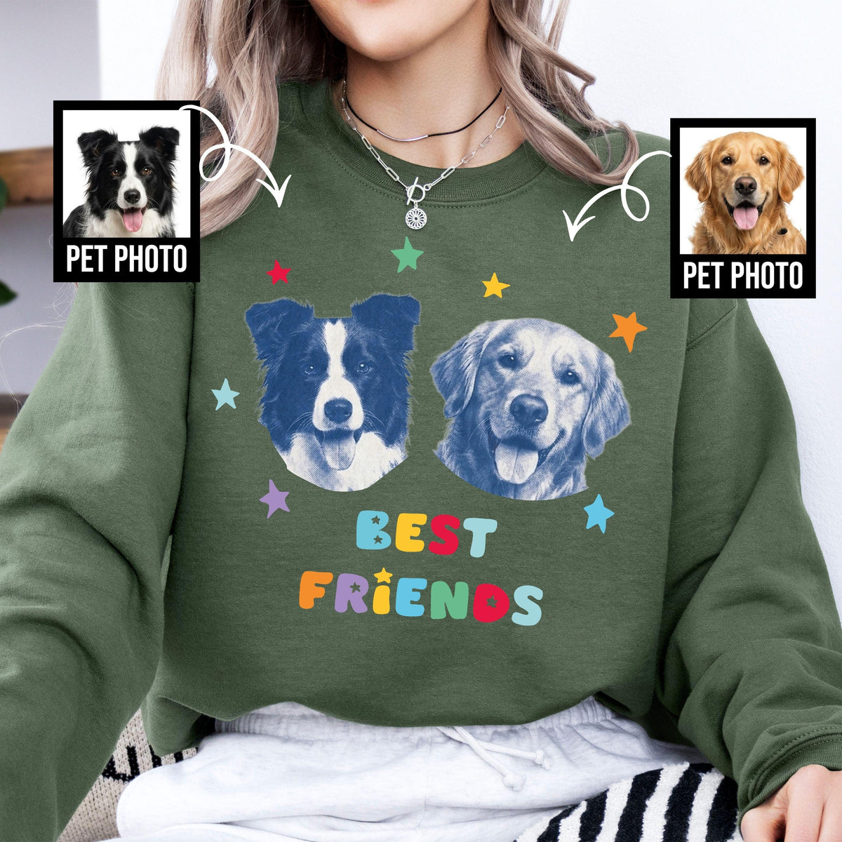 Custom Best Friends Pet Photo Sweatshirt, Personalized Pet Sweatshirt, Customized Picture Dog Hoodie, Dog Lover Gift, Pet Loss Gift