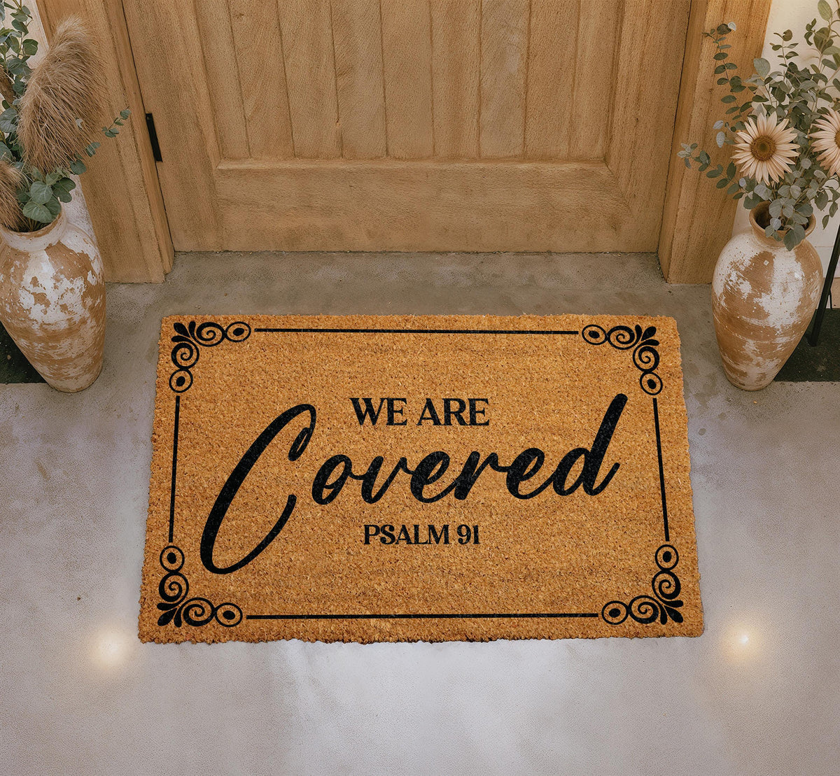 Psalm 91 We Are Covered Doormat, Christian Welcome Mat, Natural Coir Rug