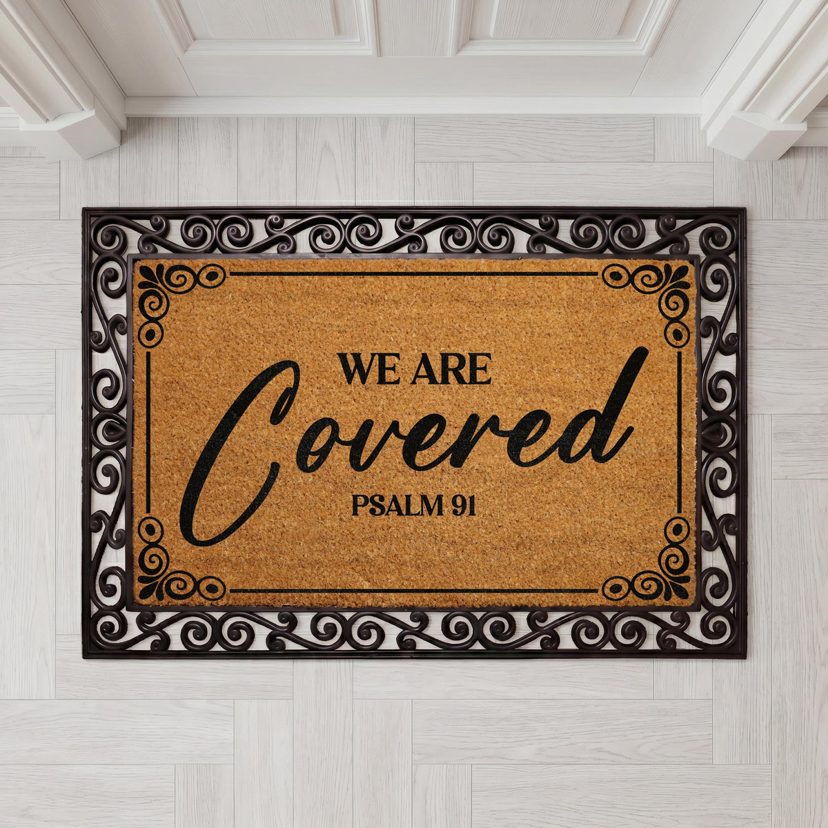 Psalm 91 We Are Covered Doormat, Christian Welcome Mat, Natural Coir Rug