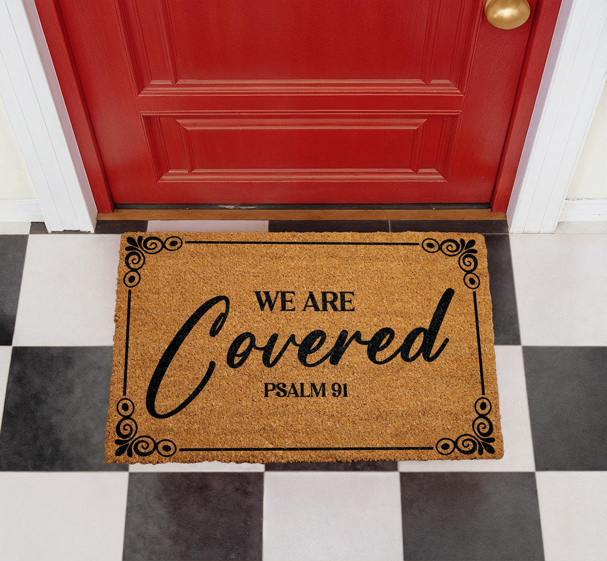 Psalm 91 We Are Covered Doormat, Christian Welcome Mat, Natural Coir Rug
