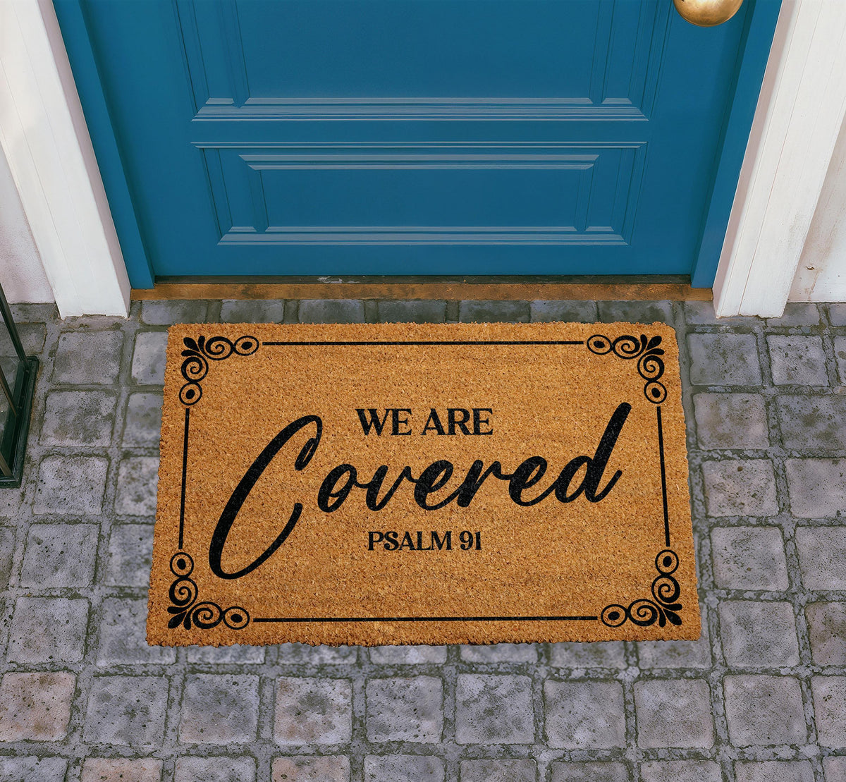 Psalm 91 We Are Covered Doormat, Christian Welcome Mat, Natural Coir Rug