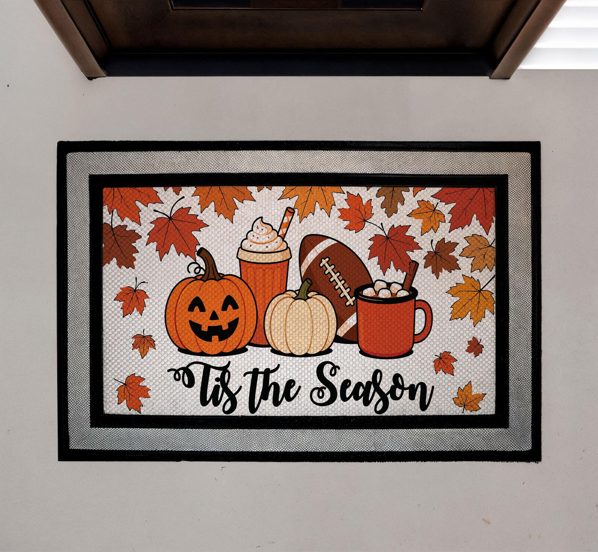 Fall Welcome Mat, Autumn Leaves, Pumpkin Spice, Football Decor