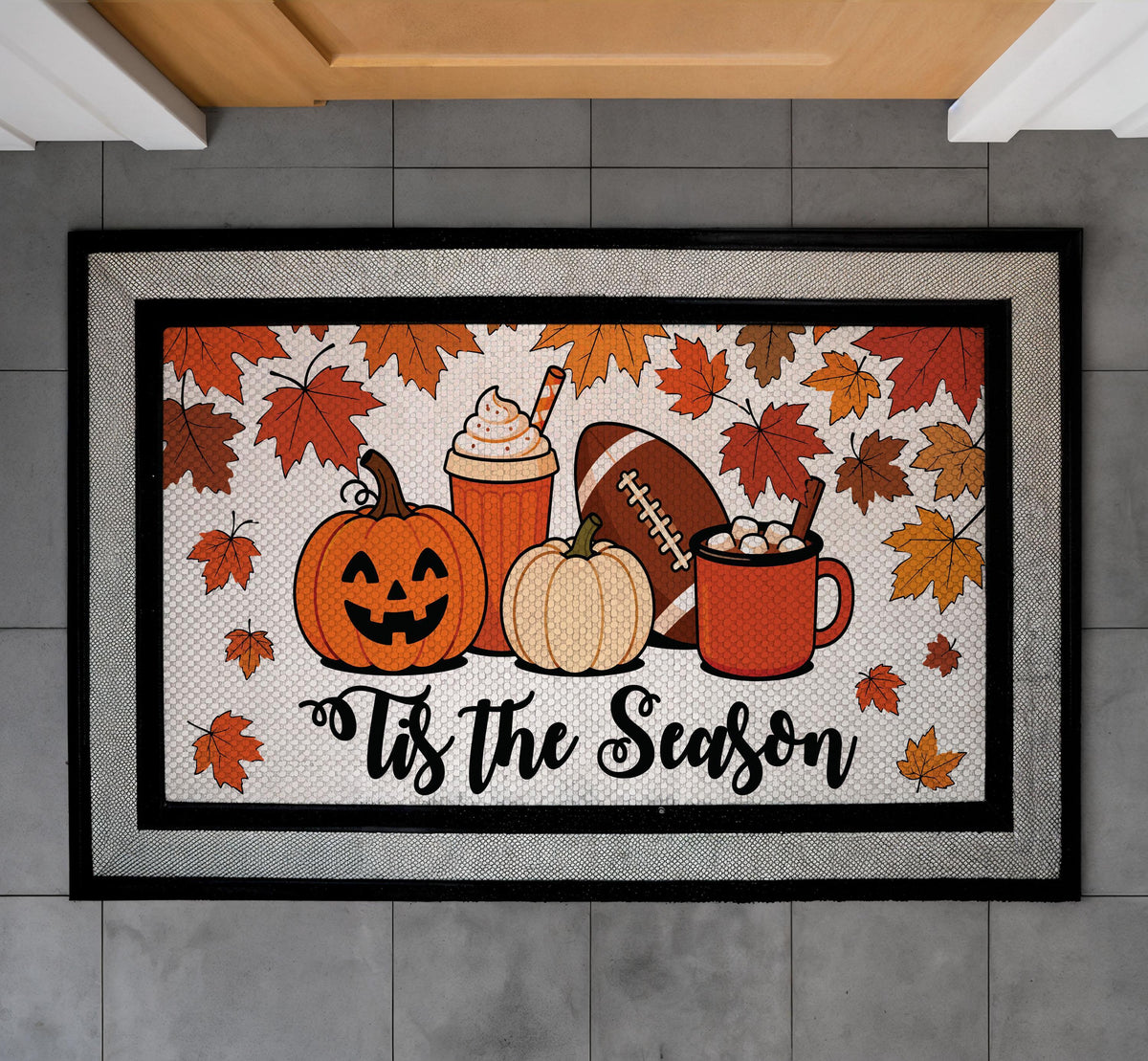 Fall Welcome Mat, Autumn Leaves, Pumpkin Spice, Football Decor