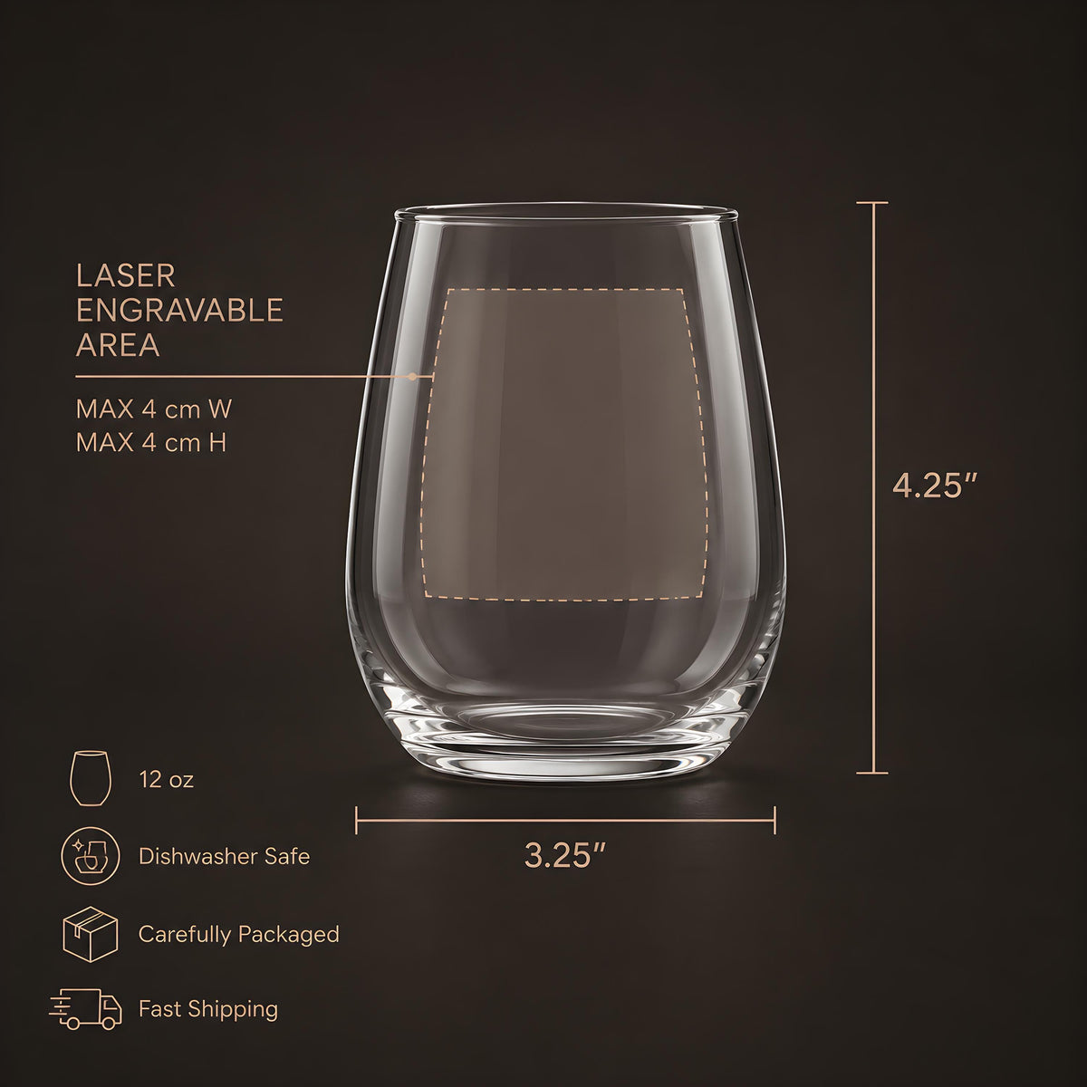 Personalized Stemless Wine Glass, Engraved Birth Flower Wedding Gift