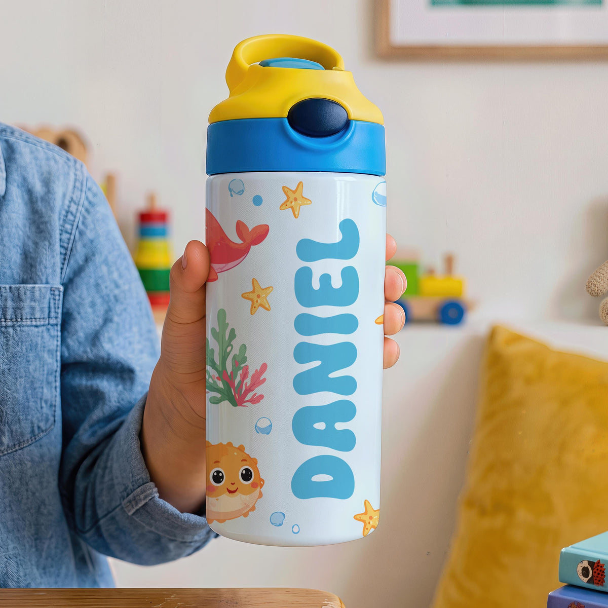 Custom Name Cute Kids Flip Straw Tumbler