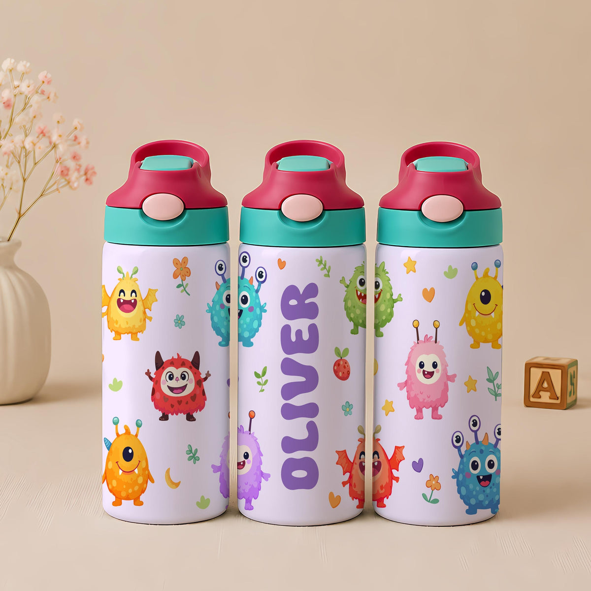 Custom Name Cute Kids Flip Straw Tumbler