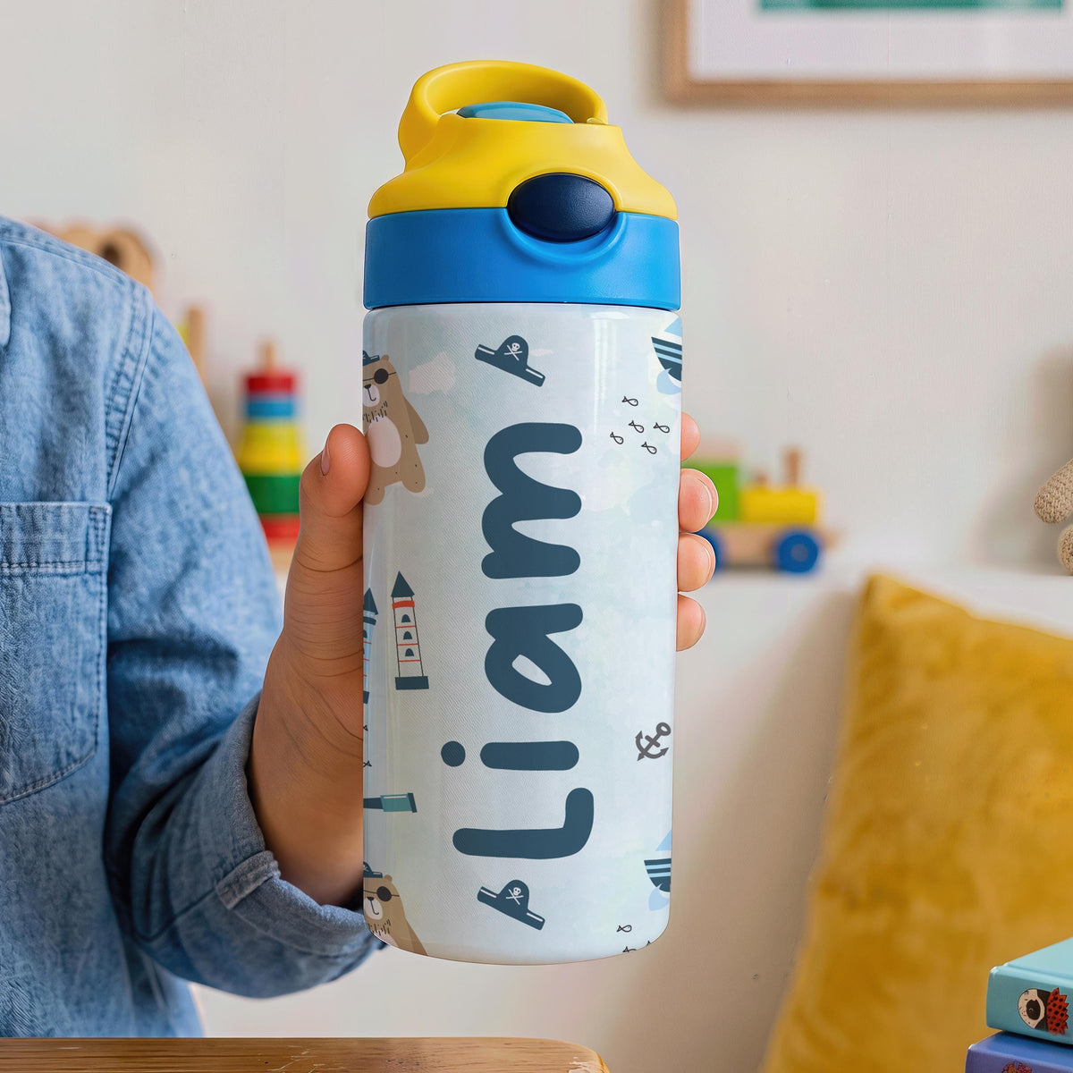 Personalized Kids Stainless Steel Tumbler with Straw, Custom Name Travel Cup