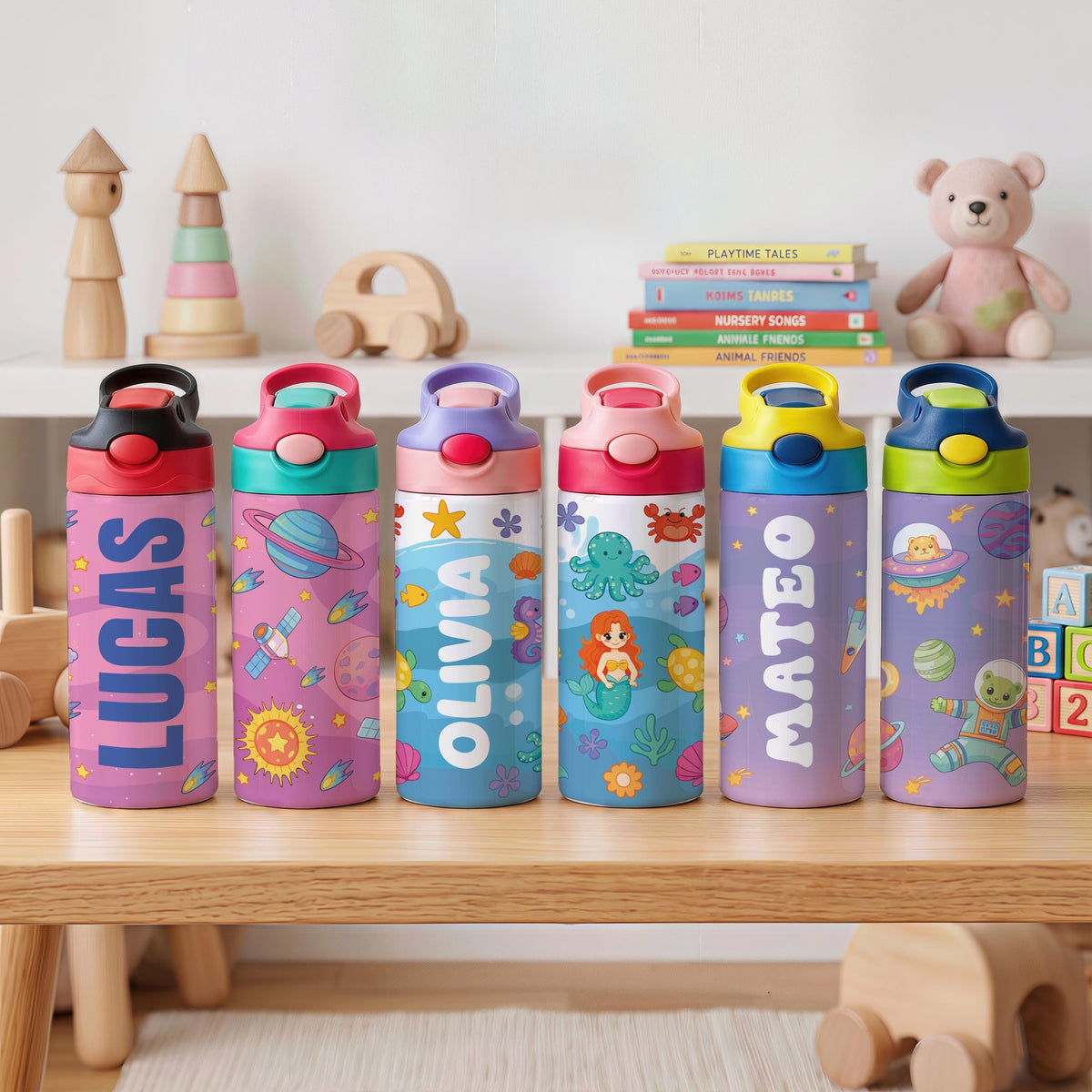 Custom Cute Design Optional Insulated Water Flask Bottle, Personalized Name Kids School Tumbler