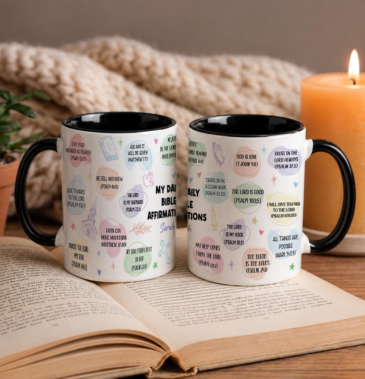 Custom Name My Daily Bible Affirmations Coffee Mug, Religious Encouragement Ceramic Tea Cup