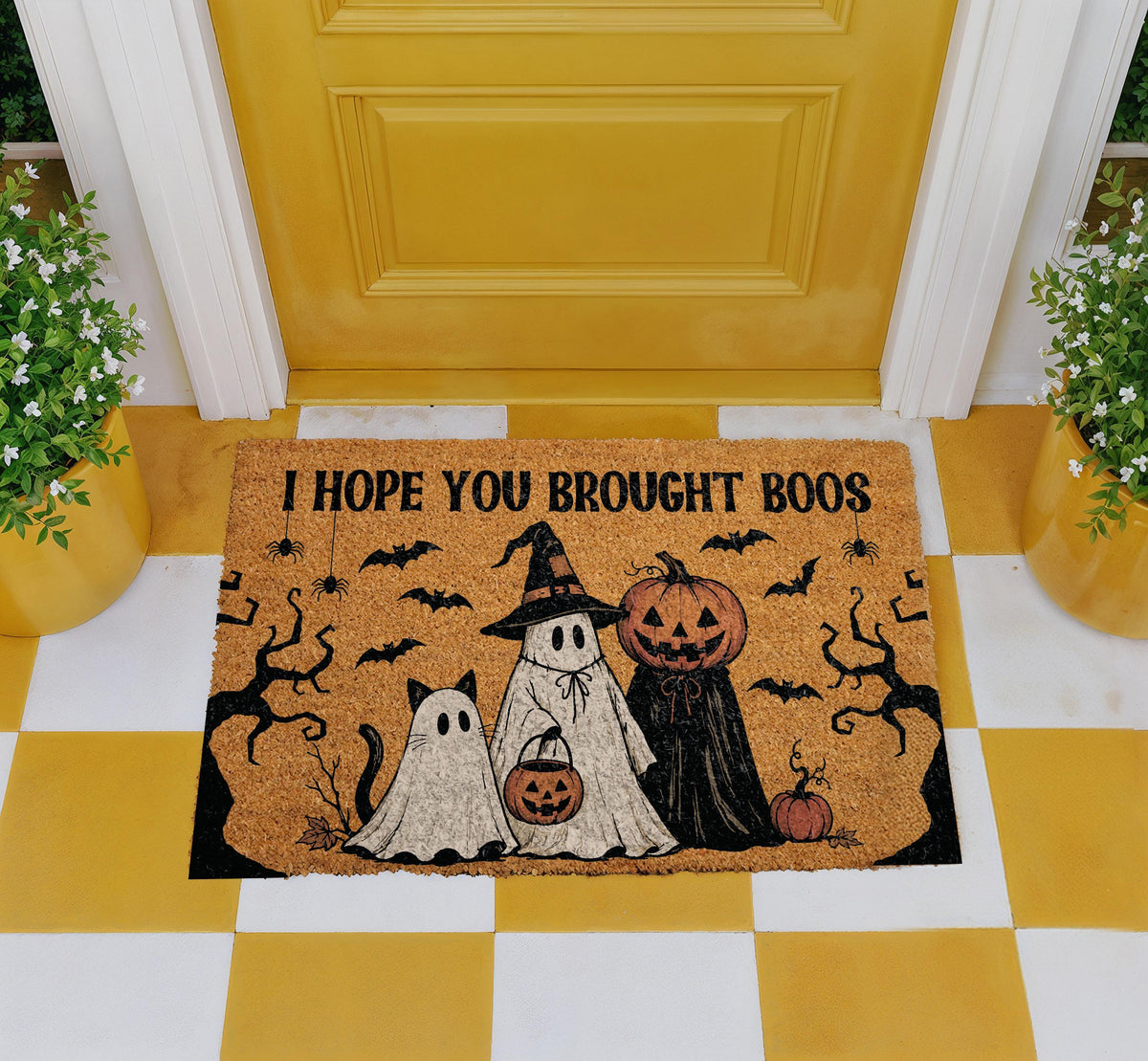I Hope You Brought Boos Doormat, Spooky Ghost Halloween Welcome Mat