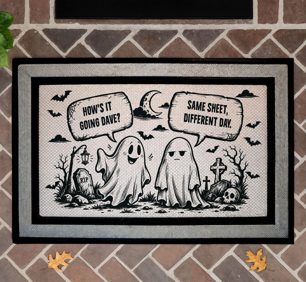 Funny Ghost Halloween Doormat, Same Sheet Different Day Welcome Mat