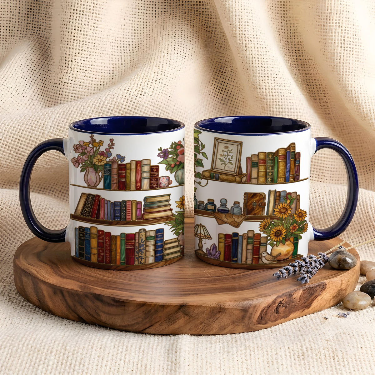 Personalized Book Lover Bookshelf Mug, Custom Bookworm Coffee Cup, Cozy Book Club Gift