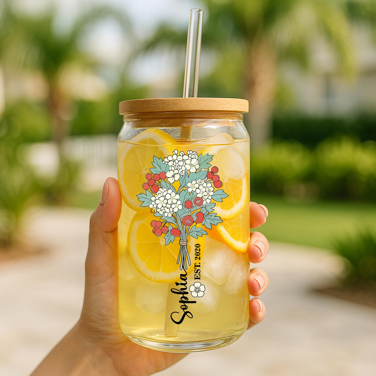 Personalized Birth Month Flower Can Glass Tumbler
