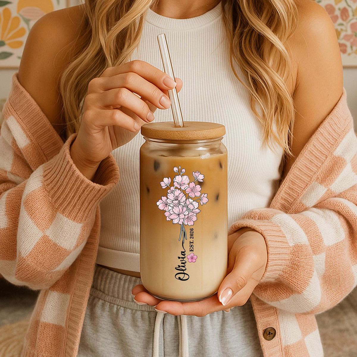 Personalized Birth Month Flower Can Glass Tumbler