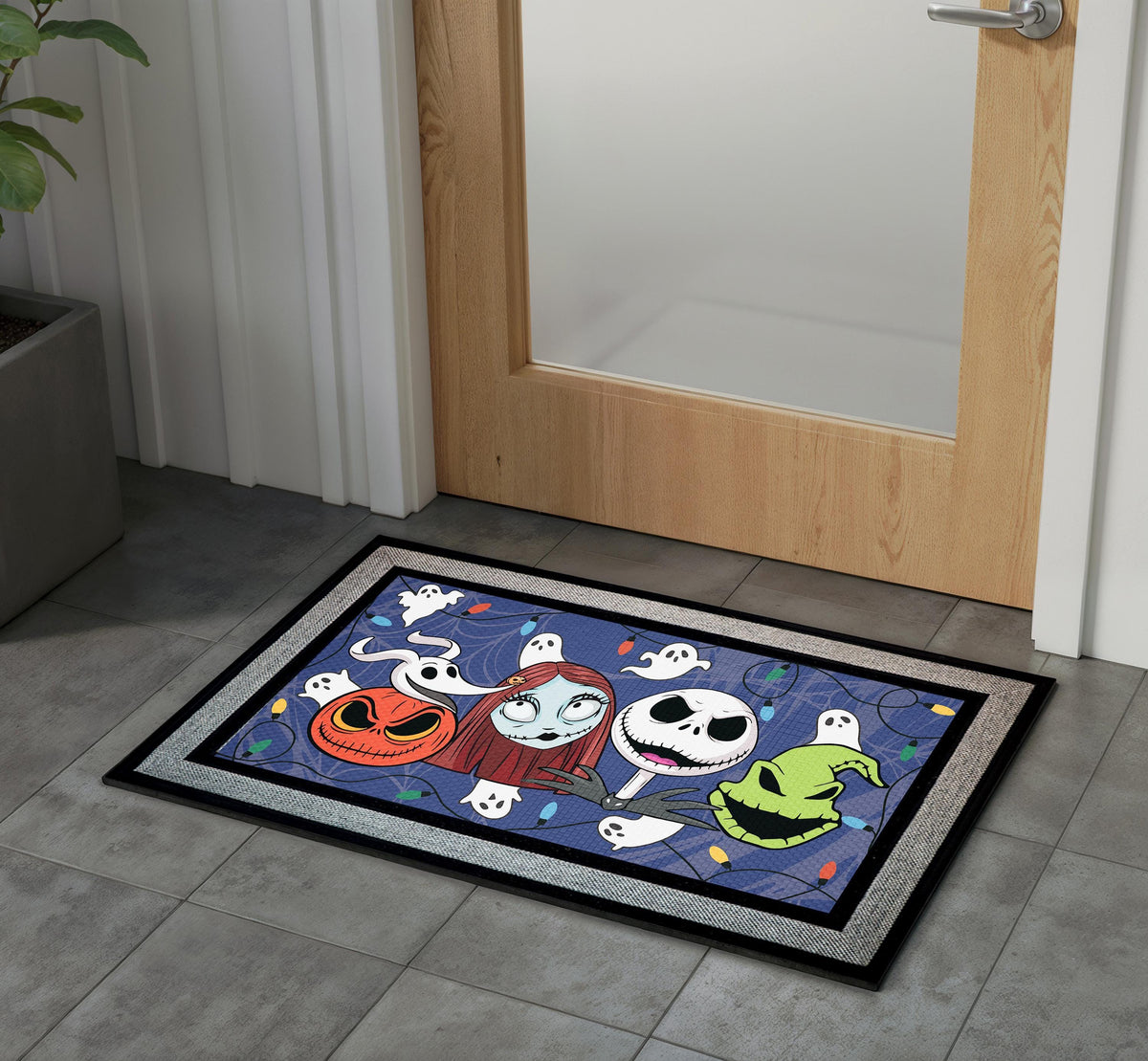 Spooky Halloween Town Doormat, Gothic Holiday Porch Decor Rug