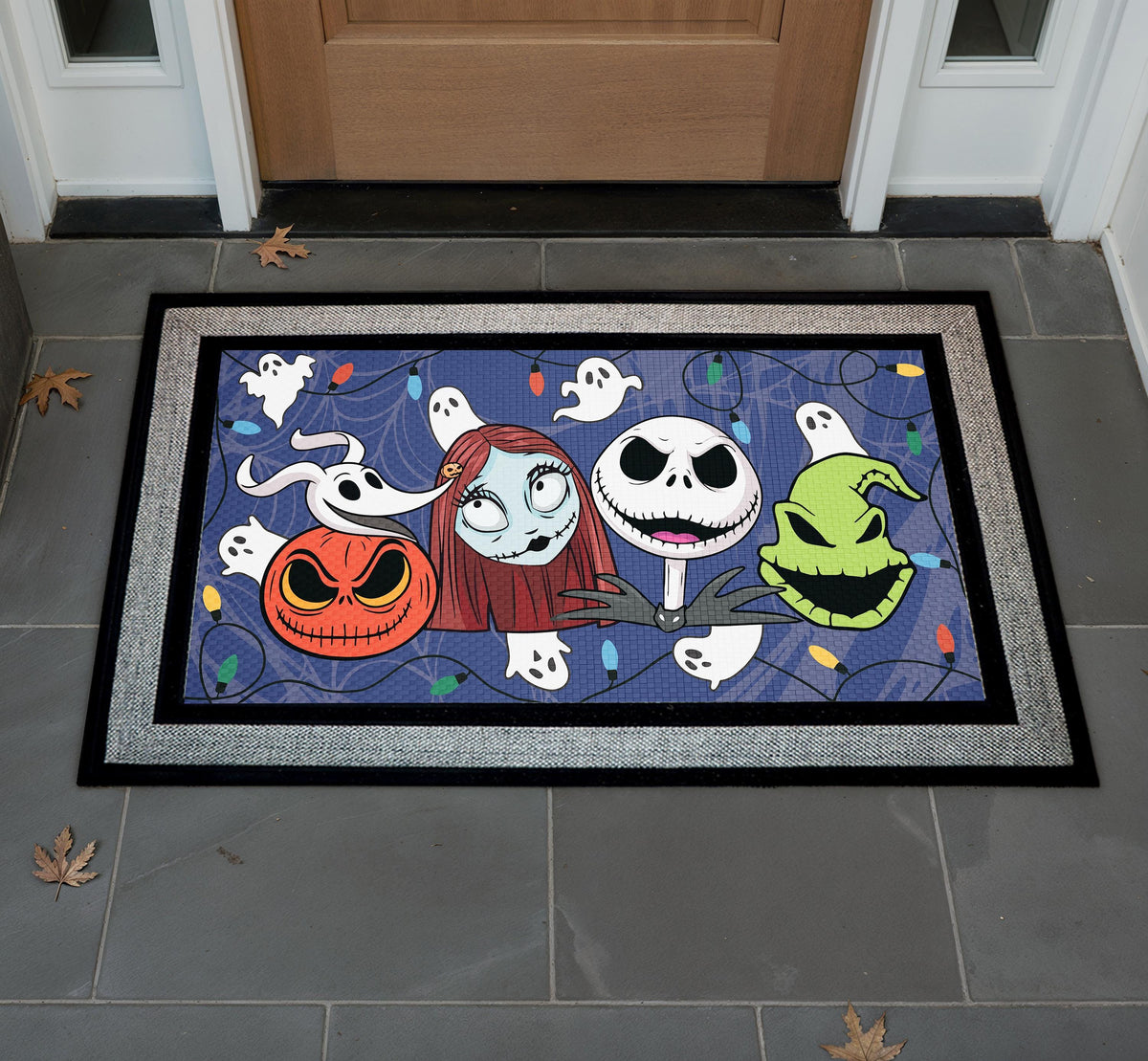 Spooky Halloween Town Doormat, Gothic Holiday Porch Decor Rug