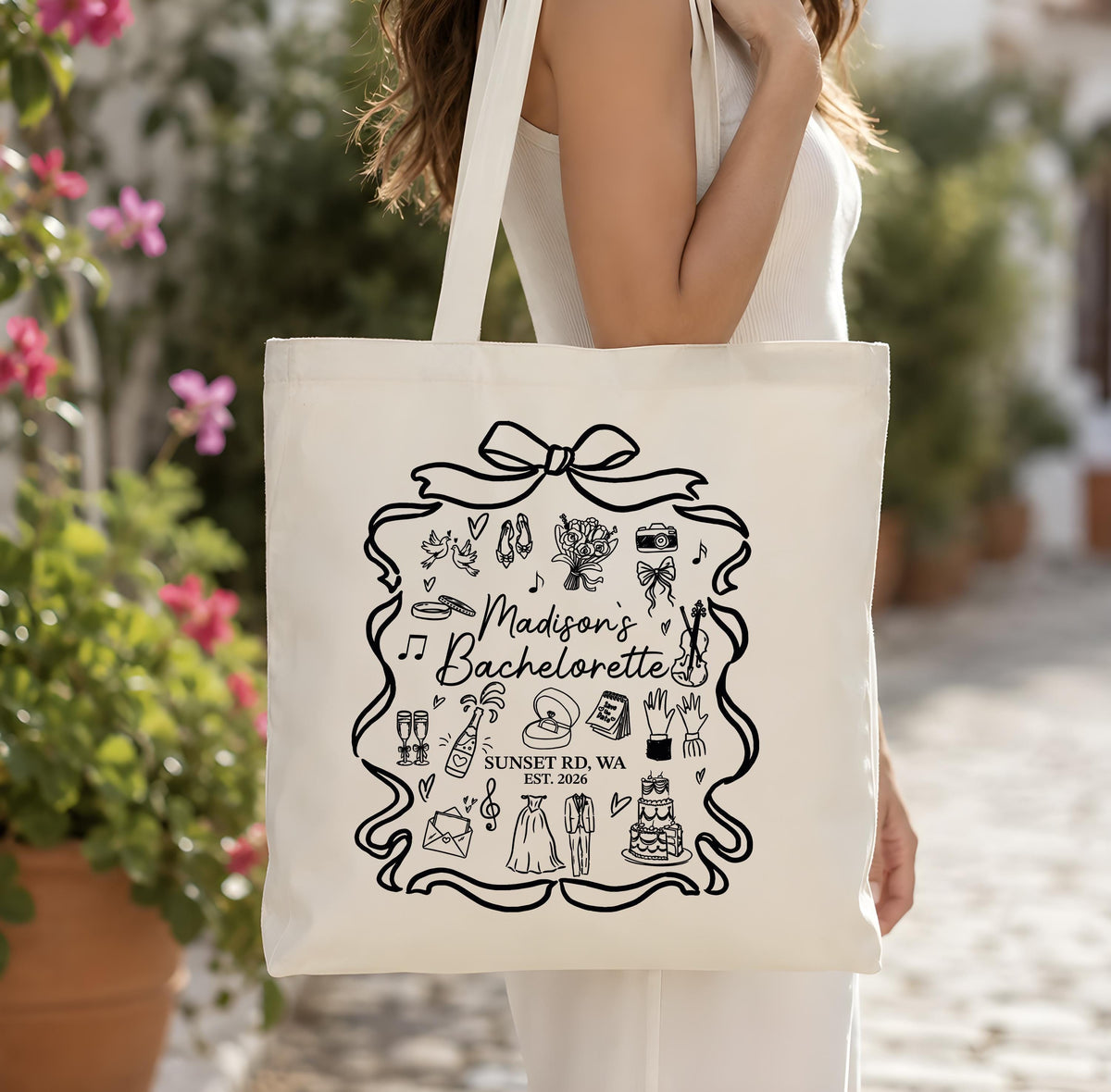 Personalized Bachelorette Party Tote Bag, Bridesmaid Matching Bridal Favors