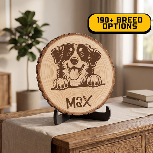 Custom Engraved Dog Portrait, Personalized Wood Slice with Name, Rustic Dog Sign Decor, Wood Burned Pet Art, Dog Mom Gift